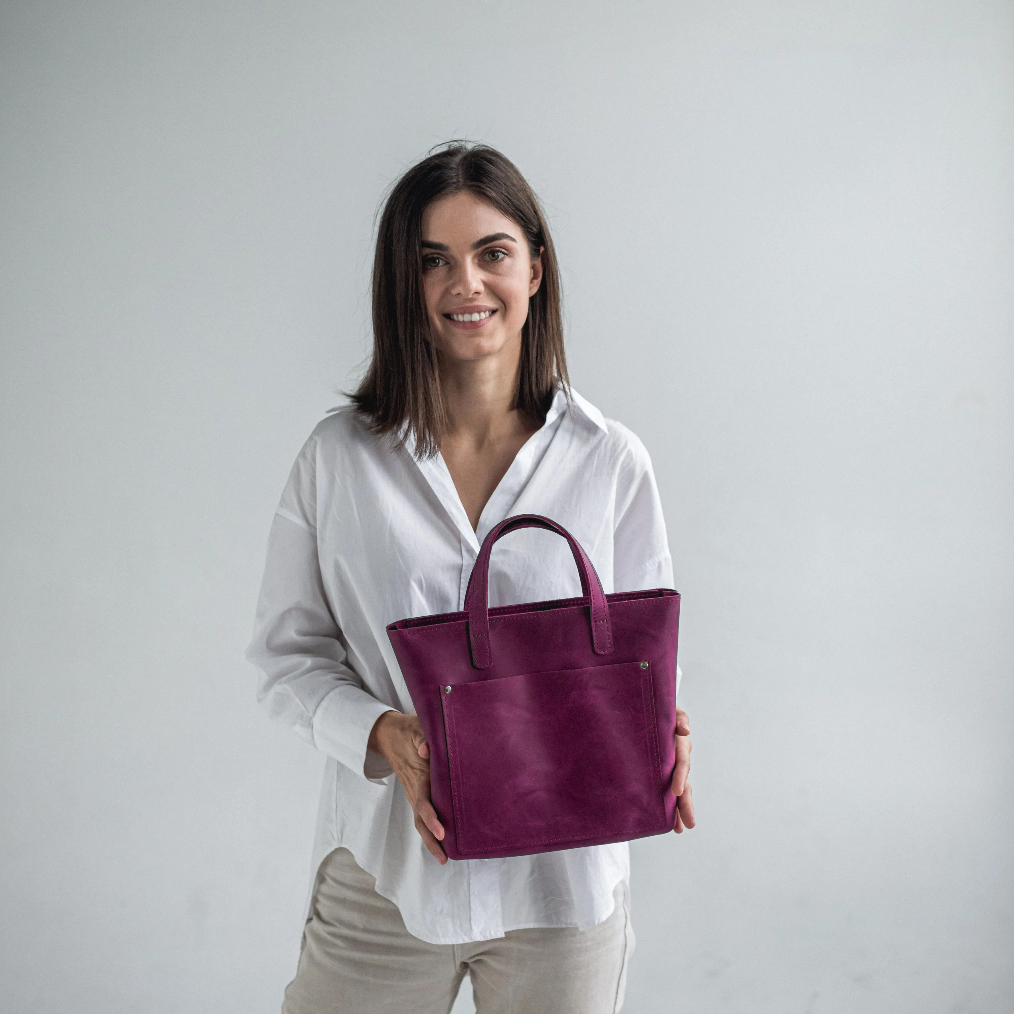 Fuchsia leather mini tote bag