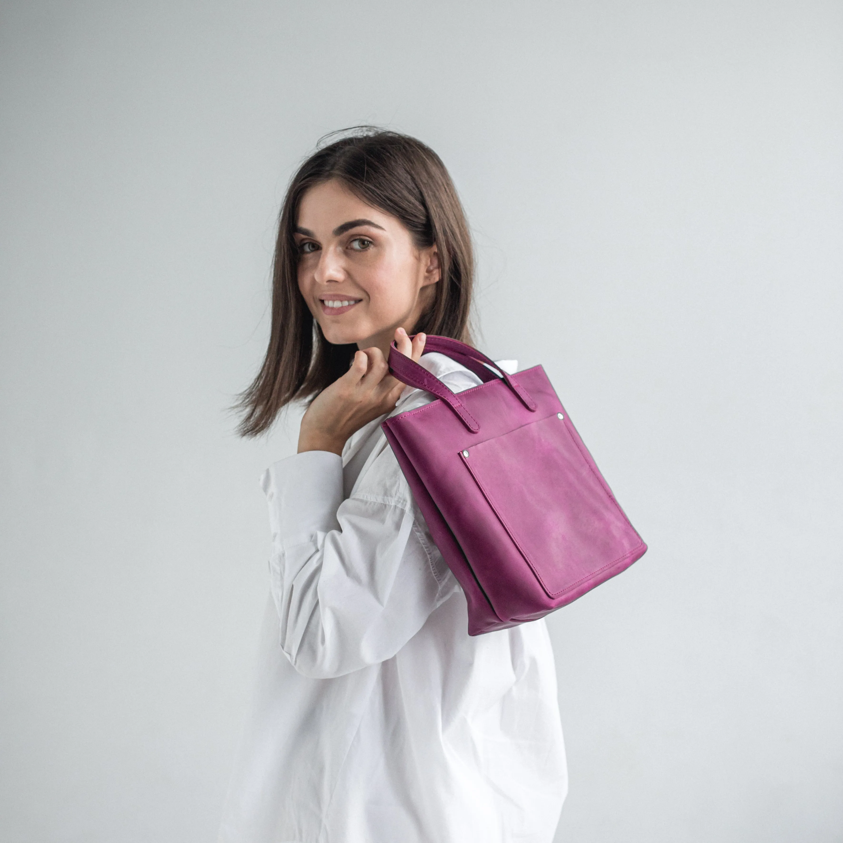 Fuchsia leather mini tote bag