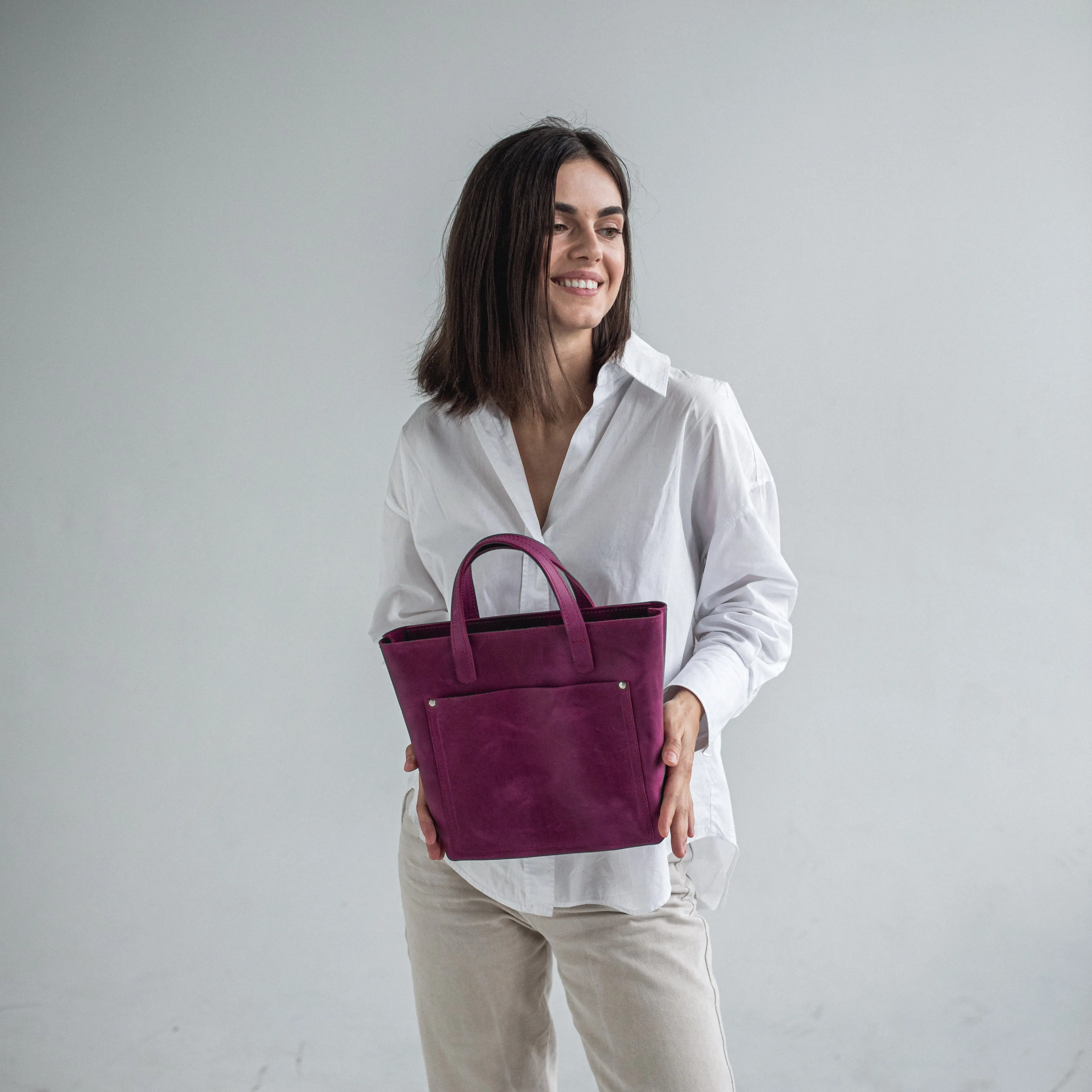 Fuchsia leather mini tote bag