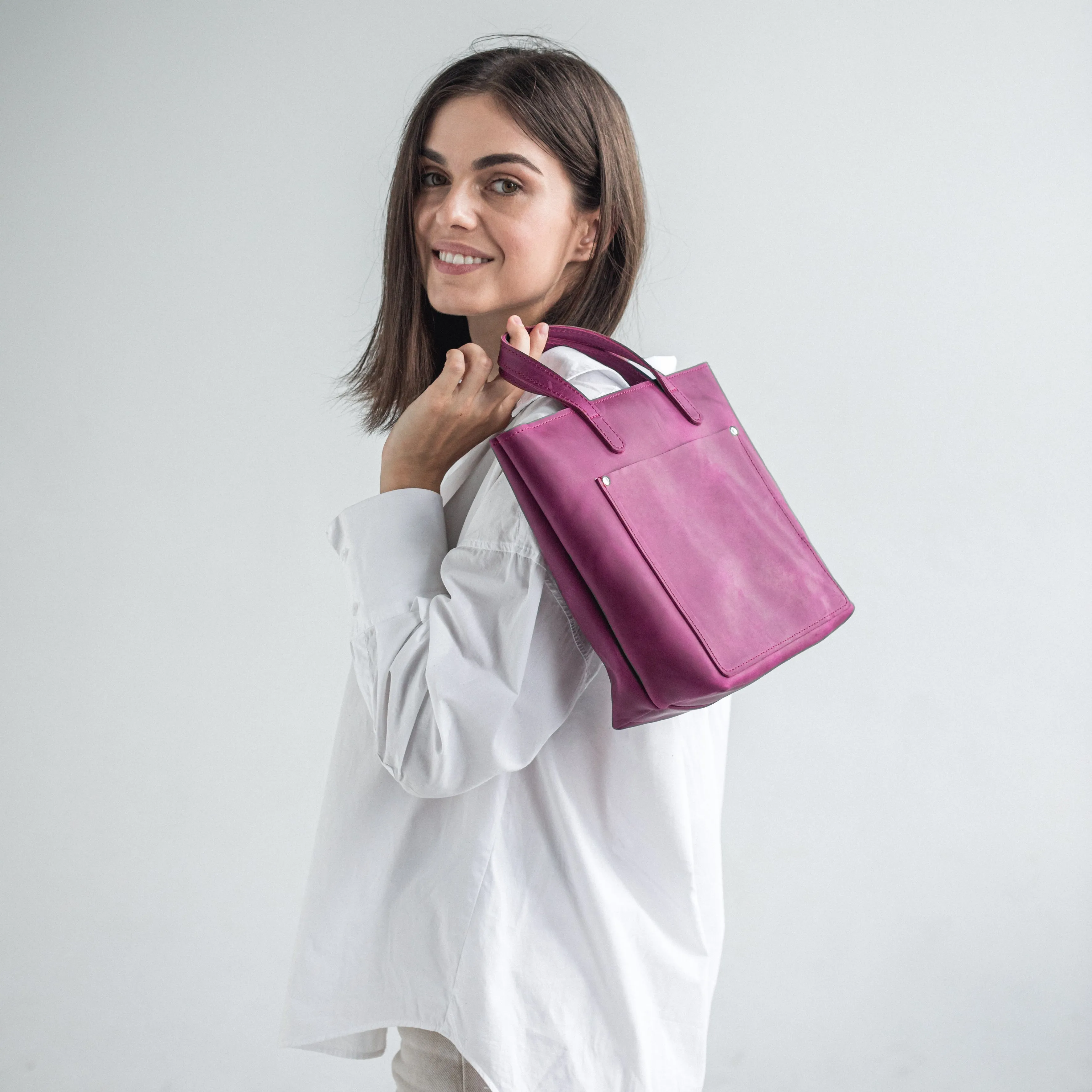 Fuchsia leather mini tote bag