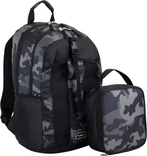 FUEL Lunch Backpack Set Teens Student Water Resistant Bookbag Bag Soft Reusable Insulated Cooler Lunch Box Thermal Travel Office Lunch Bag, Grey Camo