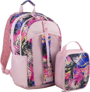 FUEL Lunch Backpack Set Teens Student Water Resistant Bookbag Bag Soft Reusable Insulated Cooler Lunch Box Thermal Travel Office Lunch Bag, Tropical Palm Trees