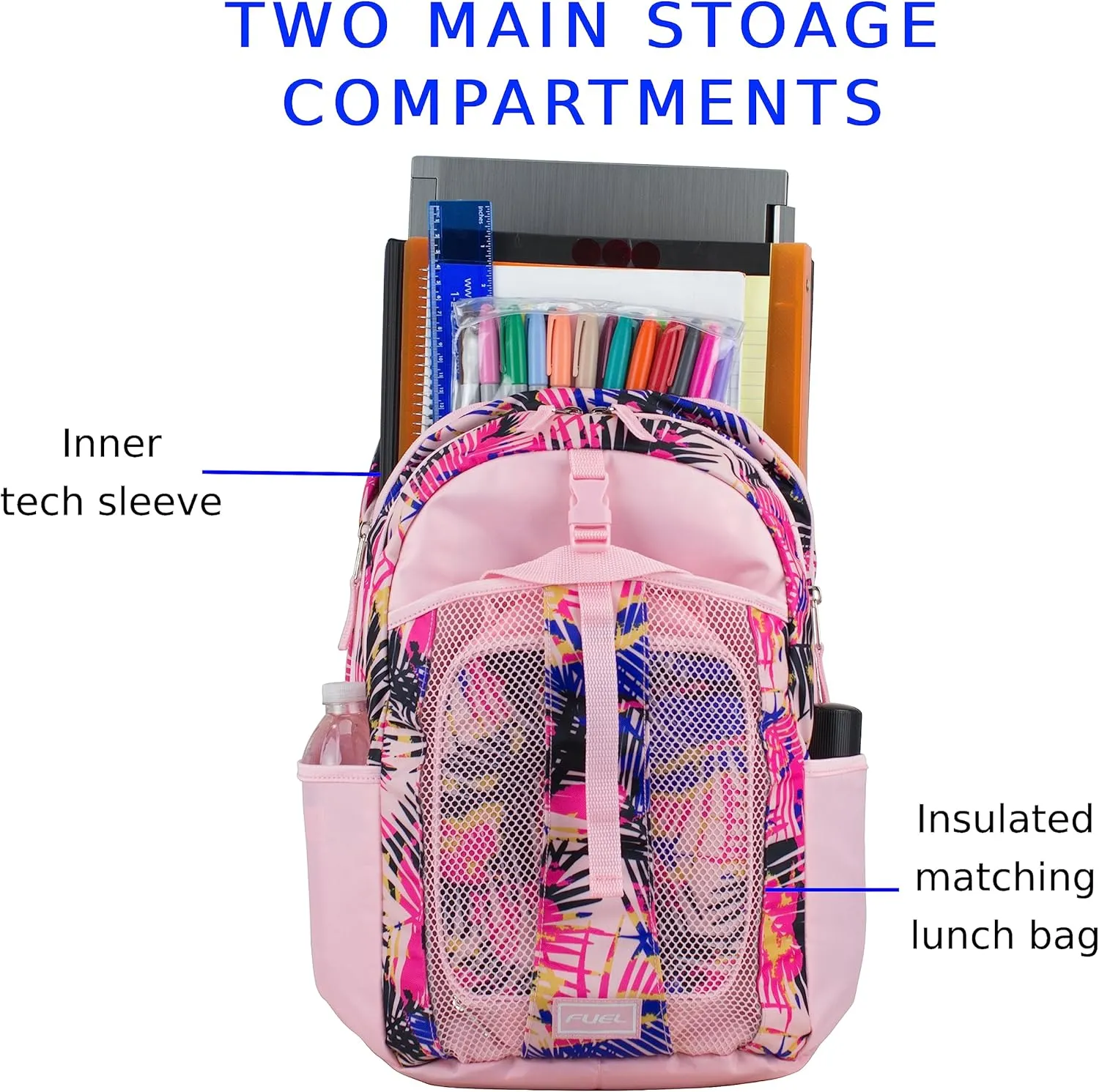 FUEL Lunch Backpack Set Teens Student Water Resistant Bookbag Bag Soft Reusable Insulated Cooler Lunch Box Thermal Travel Office Lunch Bag, Tropical Palm Trees