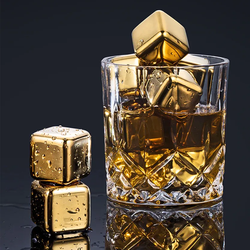 Funki Buys | Whisky Stones | Gold Stainless Steel Ice Cube Sets