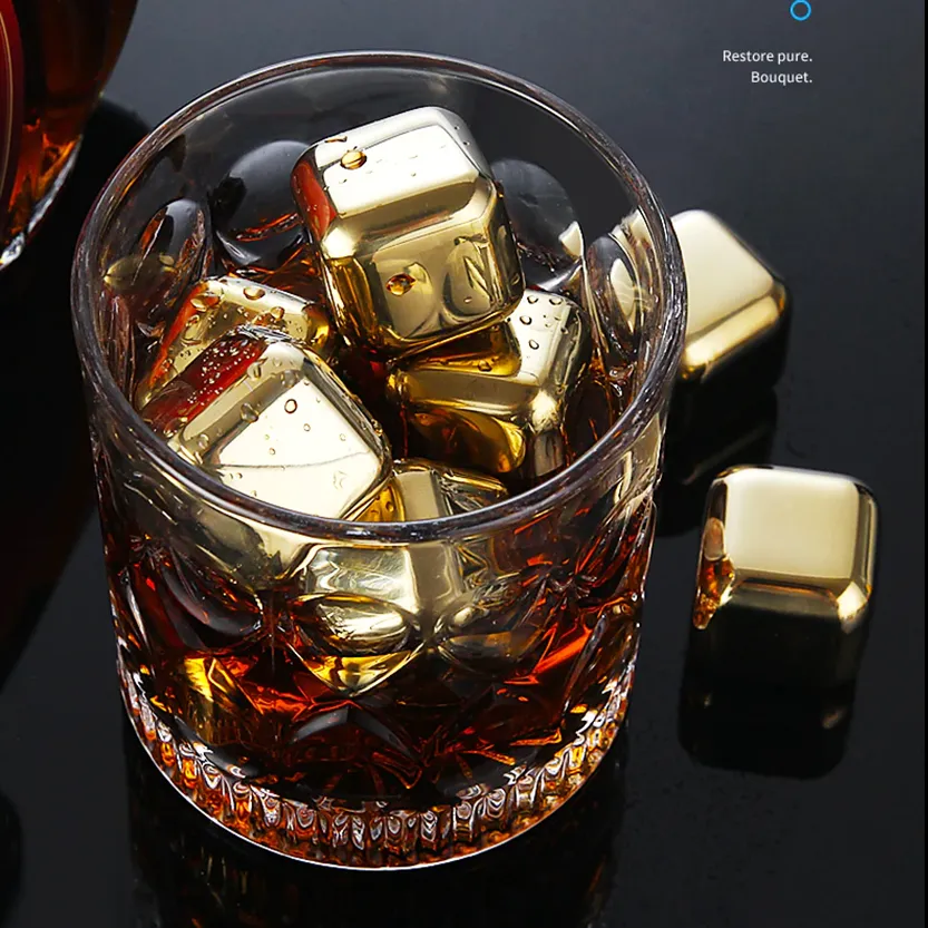 Funki Buys | Whisky Stones | Gold Stainless Steel Ice Cube Sets