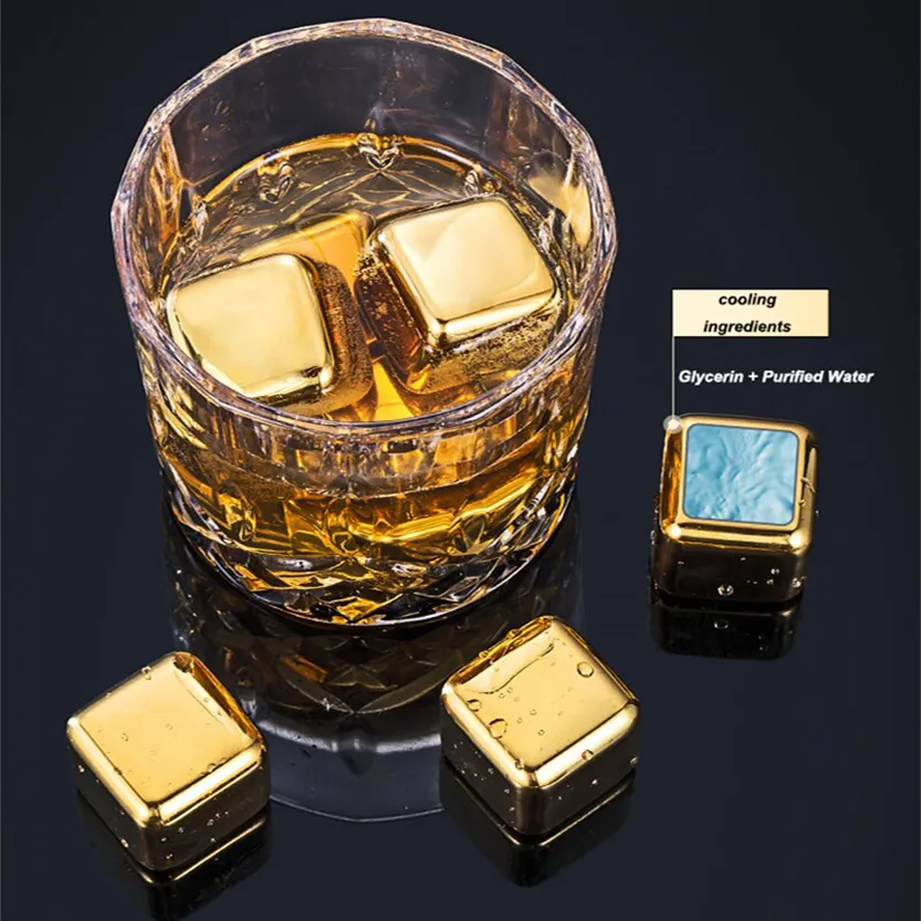 Funki Buys | Whisky Stones | Gold Stainless Steel Ice Cube Sets