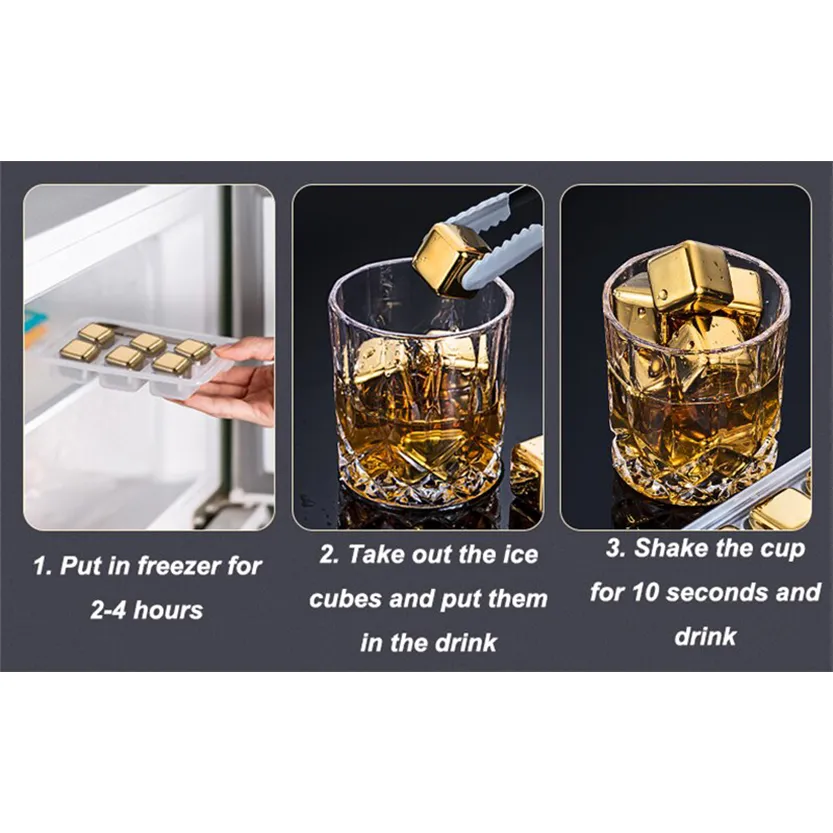 Funki Buys | Whisky Stones | Gold Stainless Steel Ice Cube Sets