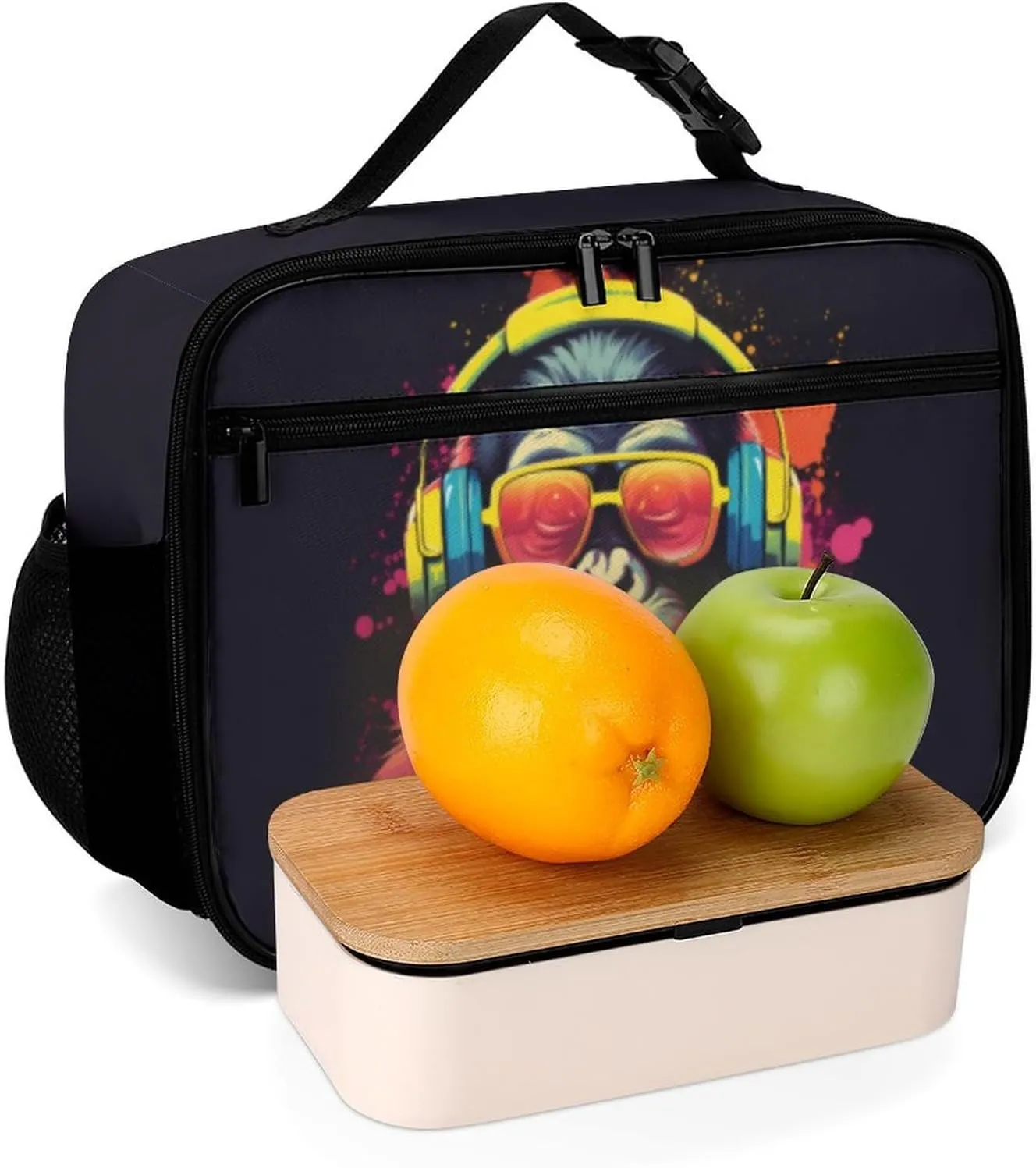 Funny Monkey Music Reusable Lunch Box Insulated Lunch Bag Cooler Bag Lunchbox Meal Food Container Tote Bag for Women Kids Girls Boy School Camping Hiking Picnic Beach Travel