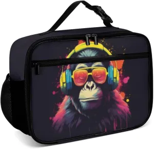 Funny Monkey Music Reusable Lunch Box Insulated Lunch Bag Cooler Bag Lunchbox Meal Food Container Tote Bag for Women Kids Girls Boy School Camping Hiking Picnic Beach Travel