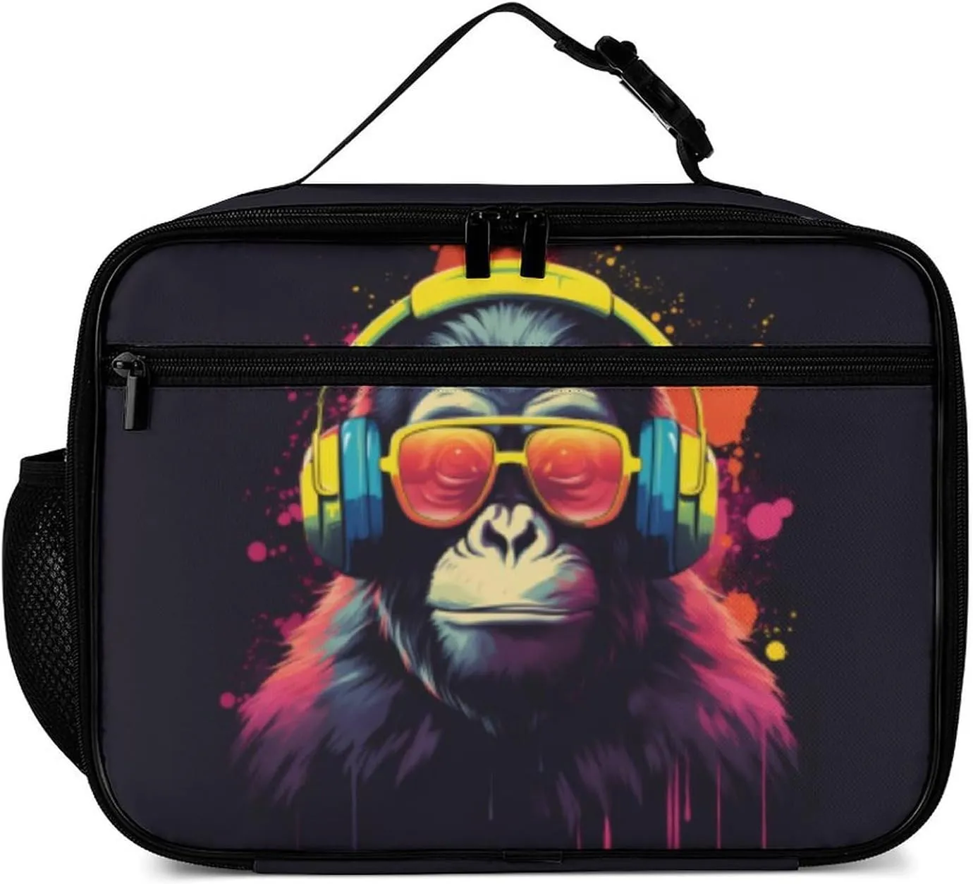 Funny Monkey Music Reusable Lunch Box Insulated Lunch Bag Cooler Bag Lunchbox Meal Food Container Tote Bag for Women Kids Girls Boy School Camping Hiking Picnic Beach Travel