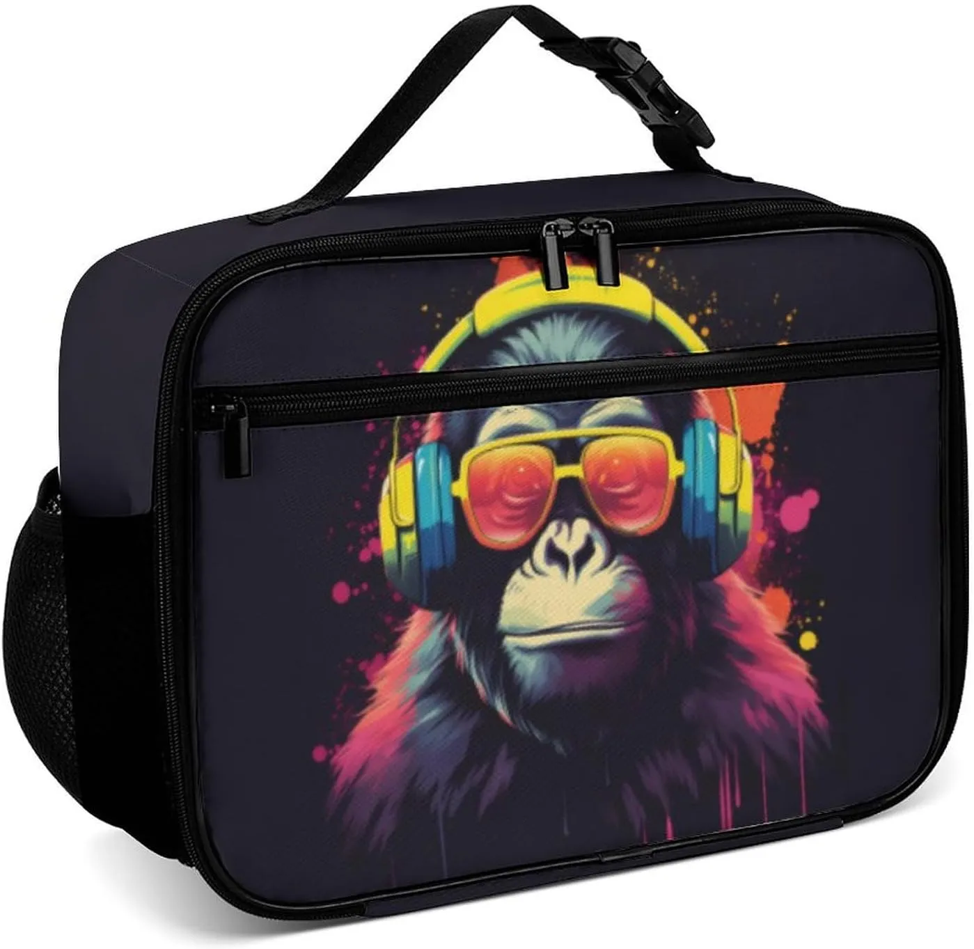 Funny Monkey Music Reusable Lunch Box Insulated Lunch Bag Cooler Bag Lunchbox Meal Food Container Tote Bag for Women Kids Girls Boy School Camping Hiking Picnic Beach Travel