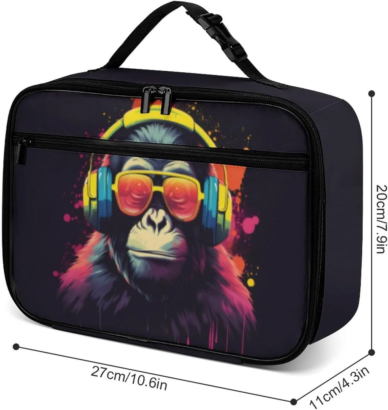 Funny Monkey Music Reusable Lunch Box Insulated Lunch Bag Cooler Bag Lunchbox Meal Food Container Tote Bag for Women Kids Girls Boy School Camping Hiking Picnic Beach Travel