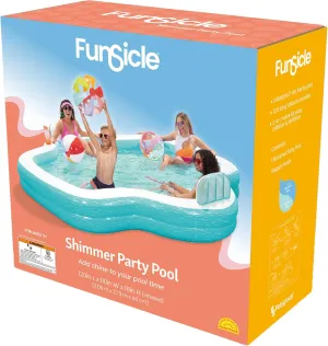 Funsicle: Shimmer Party Pool - 10ft Inflatable Lounge Pool, Teal & White, 120x110x18, Cup Holders, Comfortable Backrests, Outdoor Family Pool