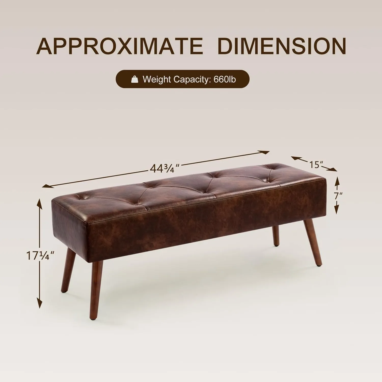 Furnimart Faux Leather Bench Ottoman, Tufted Button Bedroom Benches Footrest Stool in Solid Wood Legs, Long and Dining Bench, Indoor Bench for Entryway Living Room Bedroom (Leather-Darkbrown)