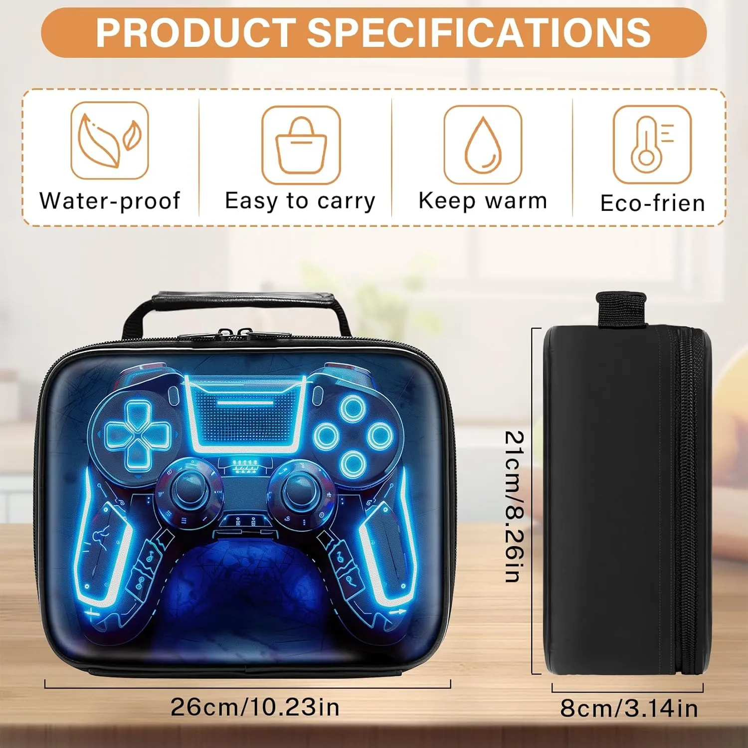 Gamer Lunch Box for Boys,Leather Boys Lunch Bag for Kids,Gamer Gifts for Kids,Insulated Video Game Lunchbox,Reusable Portable Lunchbox for School Travel Picnic Hiking Beach