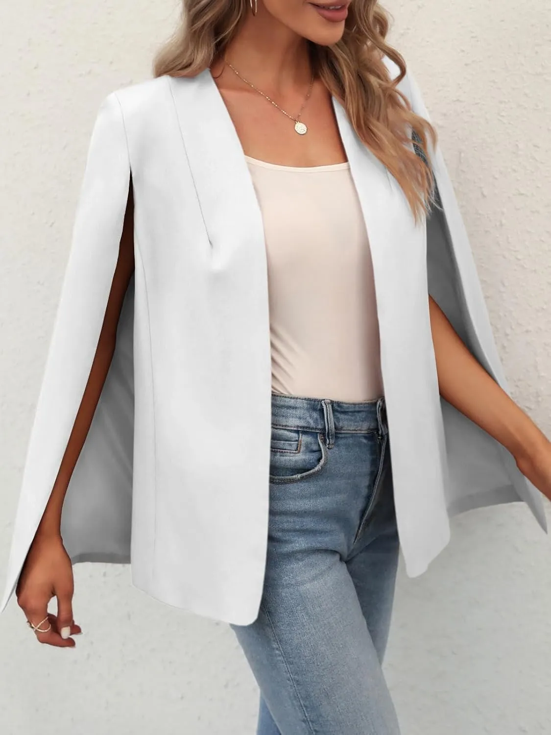 GAMISOTE Womens Cape Blazer Split Sleeve Open Front Casual Jacket Coat Workwear
