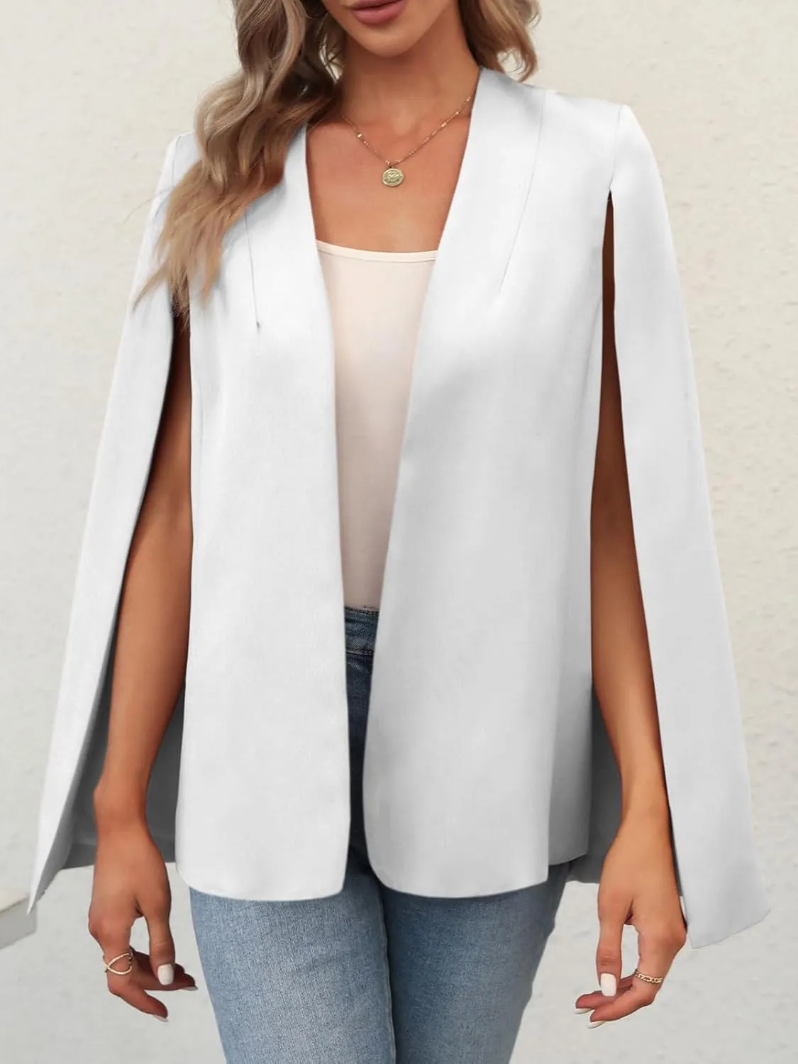 GAMISOTE Womens Cape Blazer Split Sleeve Open Front Casual Jacket Coat Workwear
