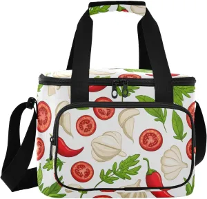 Garlic Chili Greens White Insulated Cooler Bag for Women Men Leakproof 24 Can Camping Cooler Tote for Travel Outdoors Trip