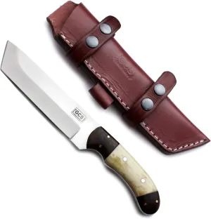 GCS Handmade Camel Bone Full Tang Handle D2 Tool Steel Blade for Hunting, Camping and EDC Knife with Leather Sheath - GCS 1