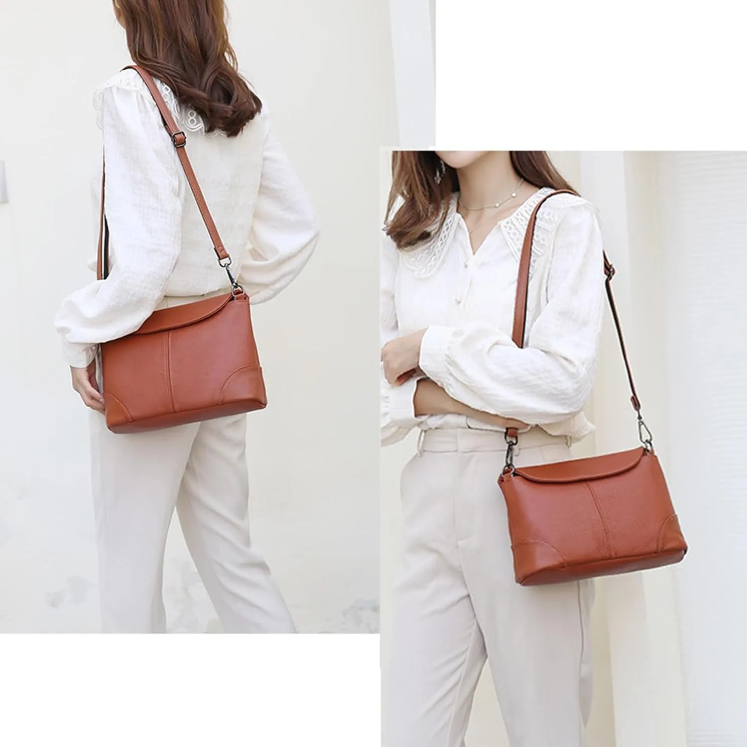 Genuine Leather Crossbody Bags for Women Medium Shoulder Purses Clutch Purses