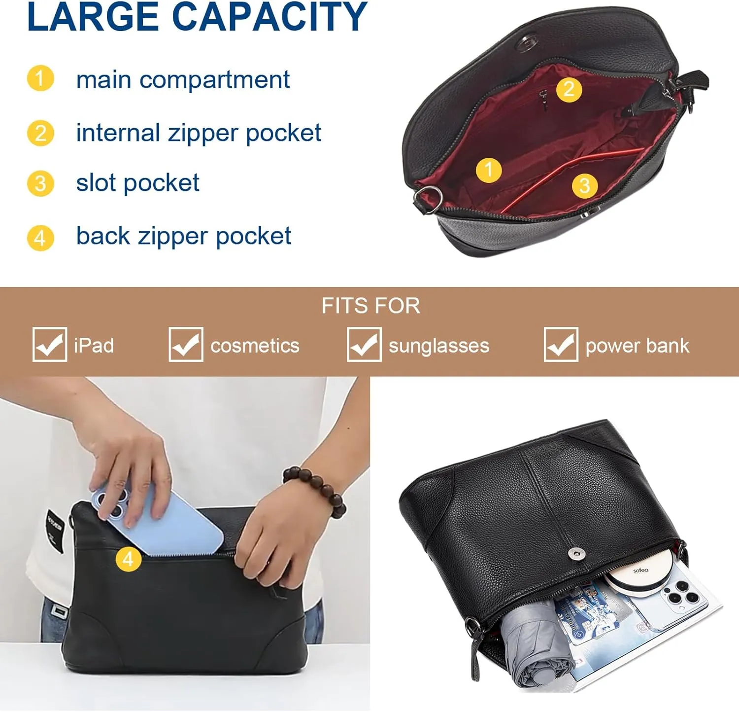 Genuine Leather Crossbody Bags for Women Medium Shoulder Purses Clutch Purses