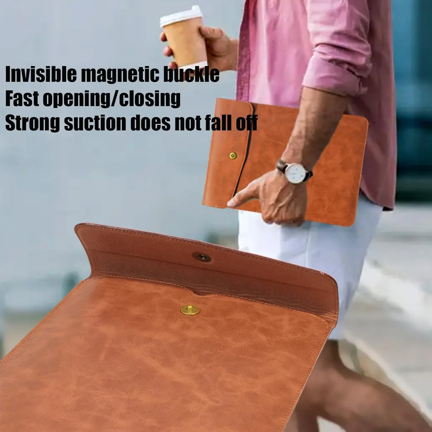 Genuine Leather Laptop Sleeve for 13 Inch MacBook Air M3 2024 M2 2022 M1 2020, Vertical Case for MacBook Pro M2 2022 M1 2020-2016, Brown