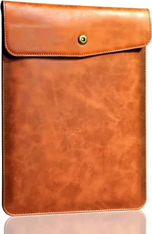 Genuine Leather Laptop Sleeve for 13 Inch MacBook Air M3 2024 M2 2022 M1 2020, Vertical Case for MacBook Pro M2 2022 M1 2020-2016, Brown