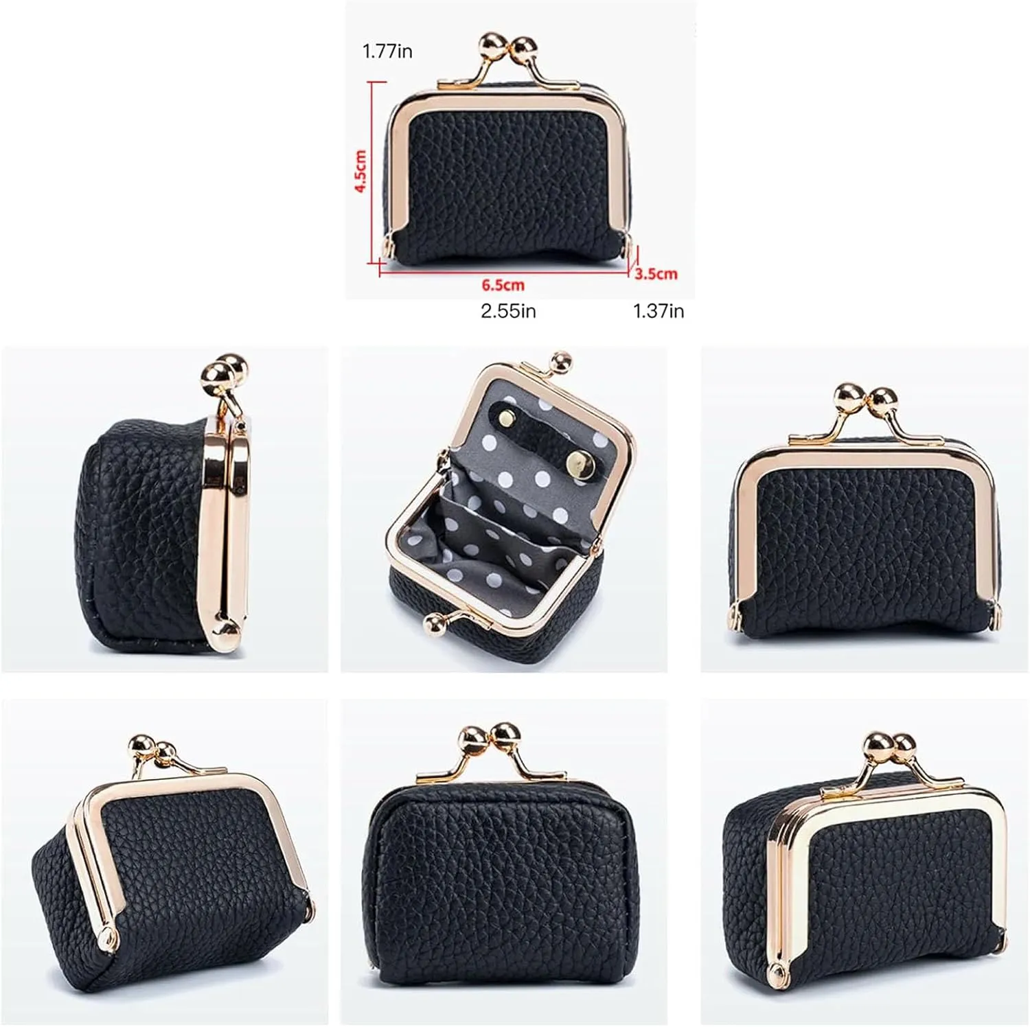 Genuine Leather Mini Jewelry Box, Mini Coin Purse Jewelry Case, Jewelry Case Kiss Lock, Travel Ring Box for Women for Earring/Ring/Necklace/Bracele (2 Pcs-D)