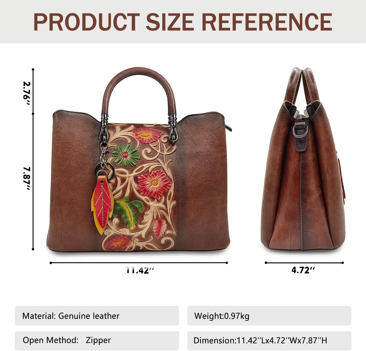 Genuine Leather Vintage Bag for Women: Cowhide Leather Crossbody Purse - Flower Embossed Handbag