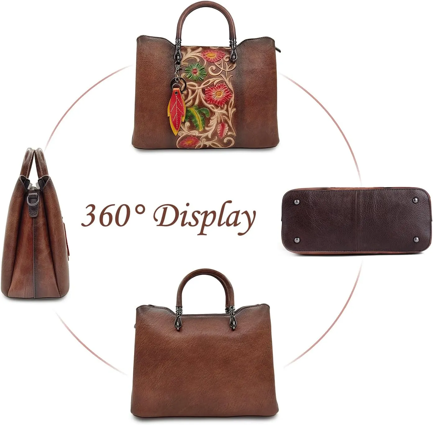 Genuine Leather Vintage Bag for Women: Cowhide Leather Crossbody Purse - Flower Embossed Handbag