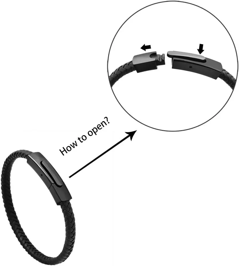 Geoffrey Beene Men's Braided Genuine Leather Fashion Bangle Bracelet with Stainless Steel Clasp