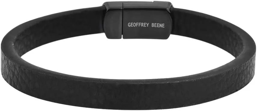 Geoffrey Beene Men's Genuine Pebbled Leather Bracelet with Stainless Steel Closure