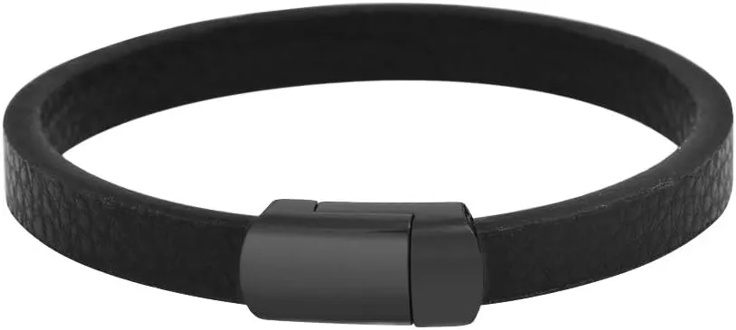Geoffrey Beene Men's Genuine Pebbled Leather Bracelet with Stainless Steel Closure