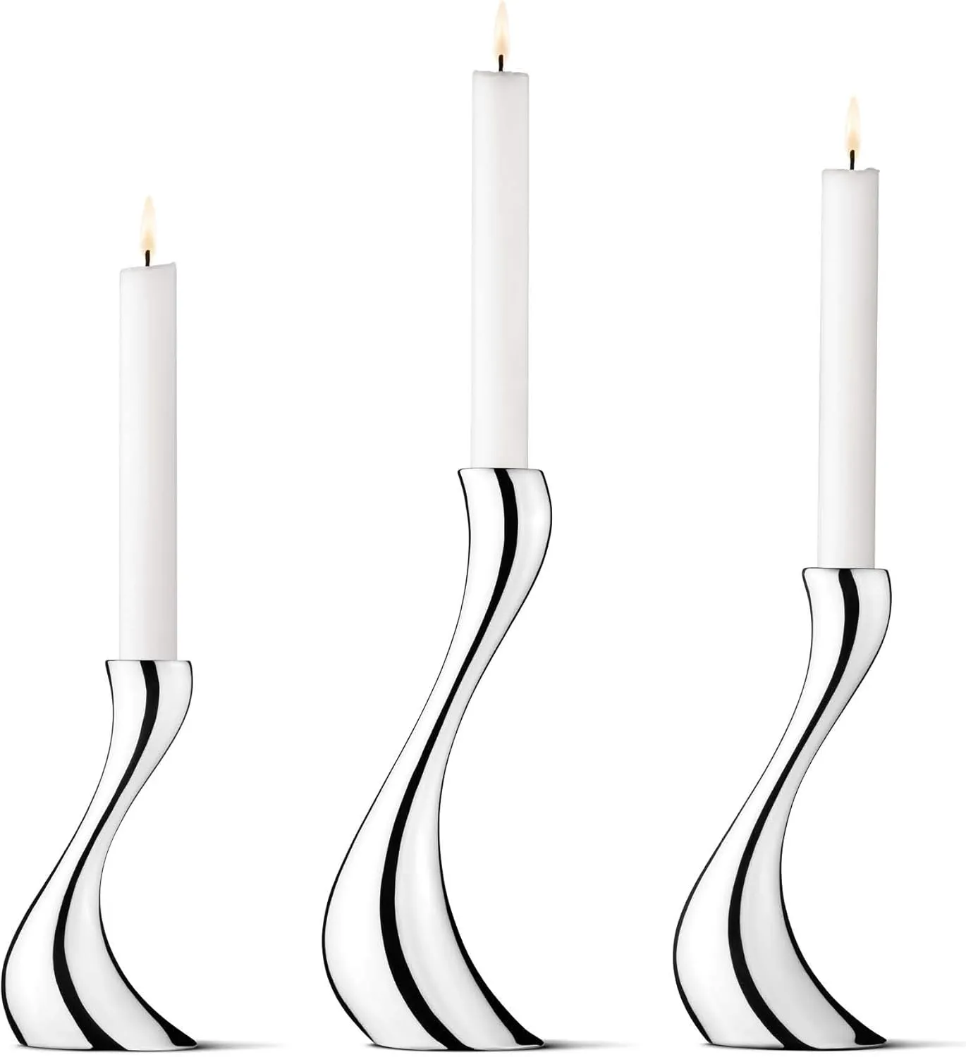 Georg Jensen Cobra Candle Holder, Stainless Steel, 6.30", 7.87", 9.45" (Set of 3)