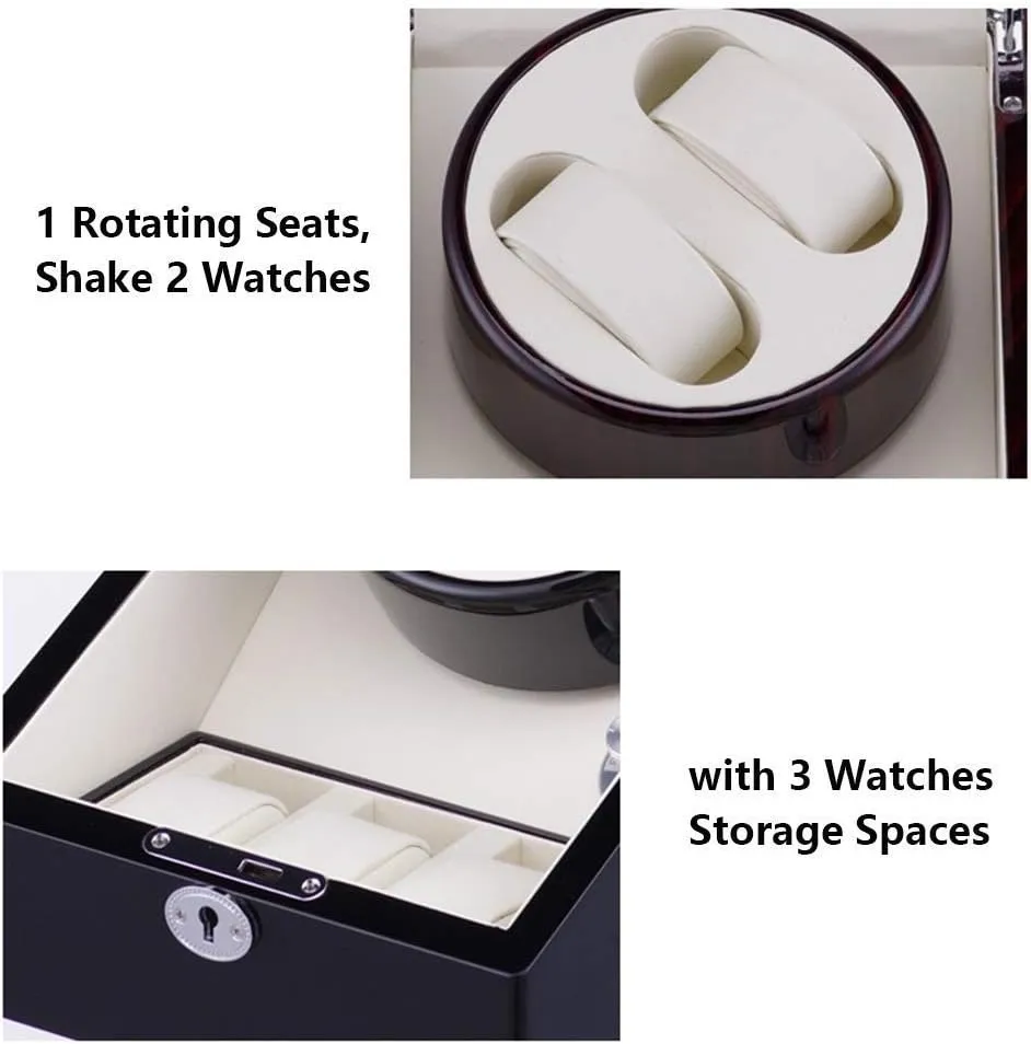 GeRRiT Automatic Watch Winder Box for 2 Watches   3 Storage, 4 Rotation Mode Setting, Extremely Silent Motor, Wood Shell Piano Paint Exterior Watch Winder