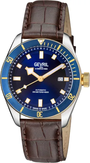 Gevril 48604-5 Men's Yorkville Swiss Automatic Watch, Genuine Leather Italian Brown Strap with Tang Buckle