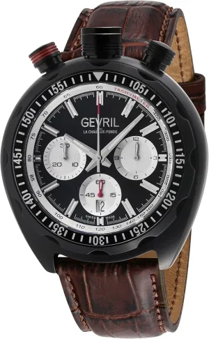 Gevril Men's Canal St Automatic Chronograph Watch, Genuine Italian Leather Strap, Black (46203-3)
