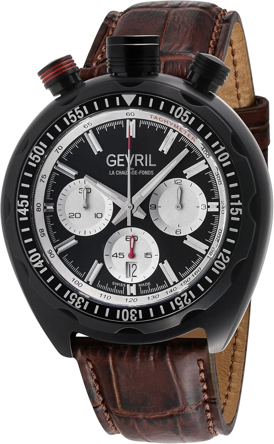 Gevril Men's Canal St Automatic Chronograph Watch, Genuine Italian Leather Strap, Black (46203-3)