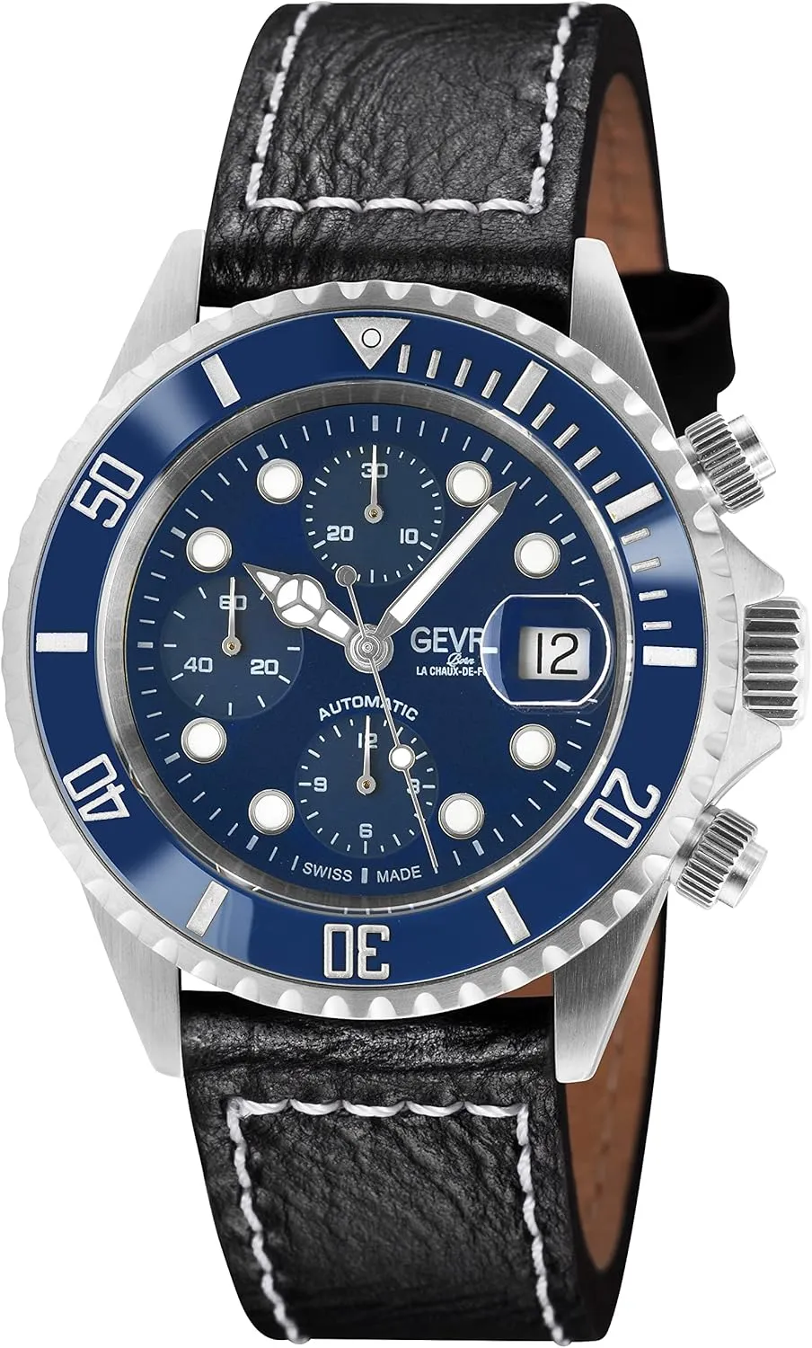 Gevril Men's Wall Street Stainless Steel Watch, Genuine Italian Leather Strap, Silver