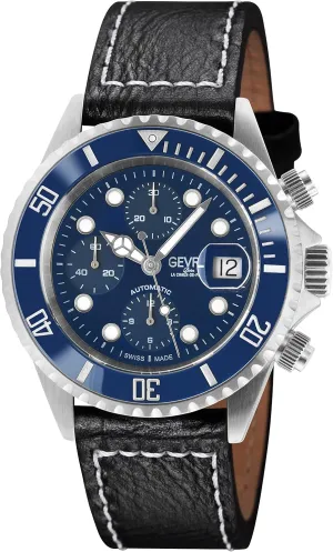 Gevril Men's Wall Street Stainless Steel Watch, Genuine Italian Leather Strap, Silver