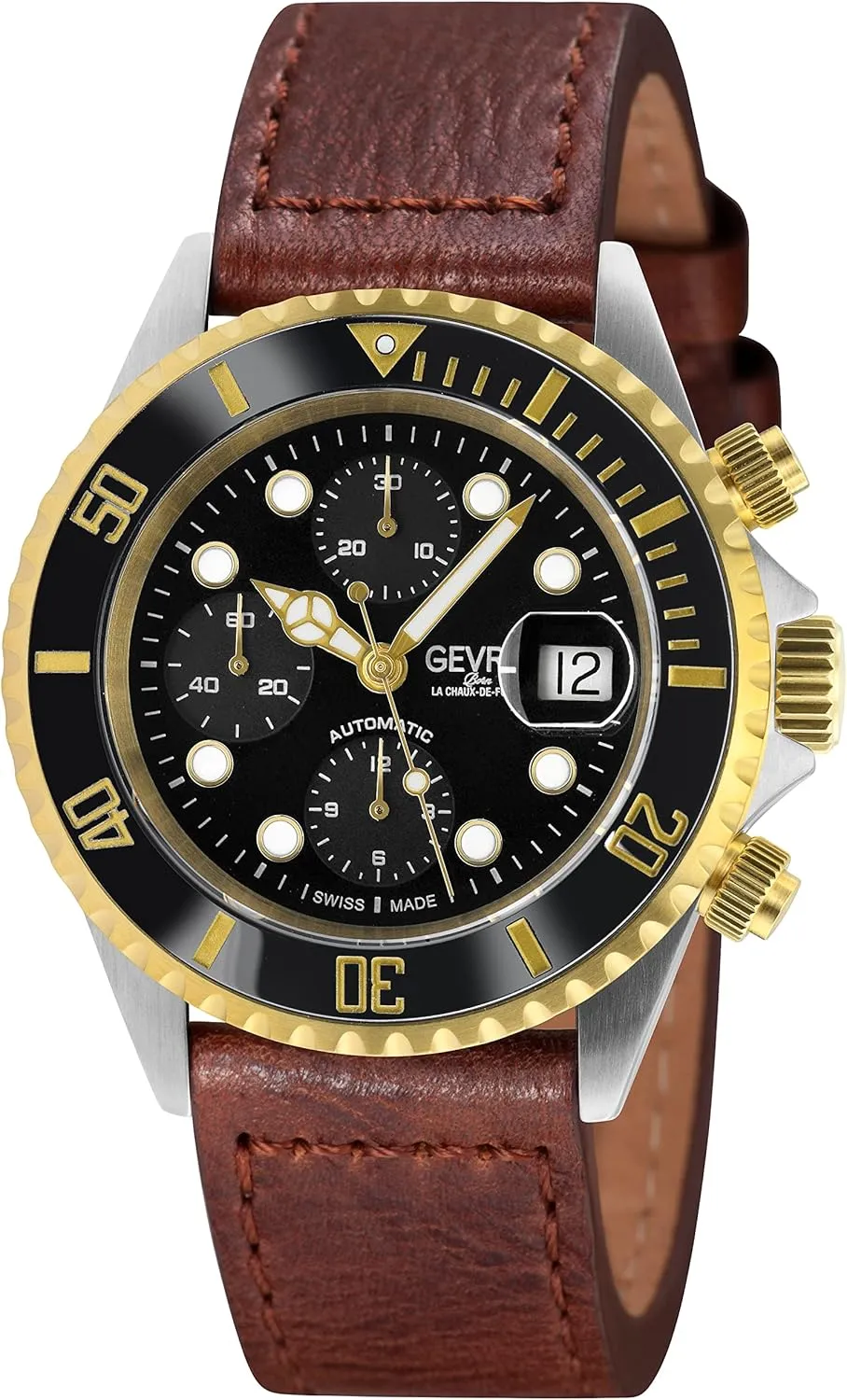 Gevril Men's Wall Street Stainless Steel Watch, Genuine Italian Leather Strap