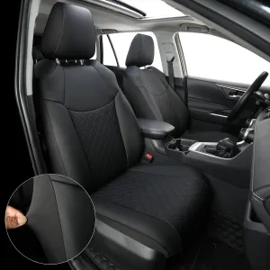 GIANT PANDA 2-Pack Front Car Seat Covers Custom Fit for Toyota Rav4 Hybrid SE/XSE 2019 2020 2021 2022 2023 2024 2025,Prime SE,Prime XSE 2021 2022 2023 2024,Leather Seat Covers, Polyester Fiber(Black)