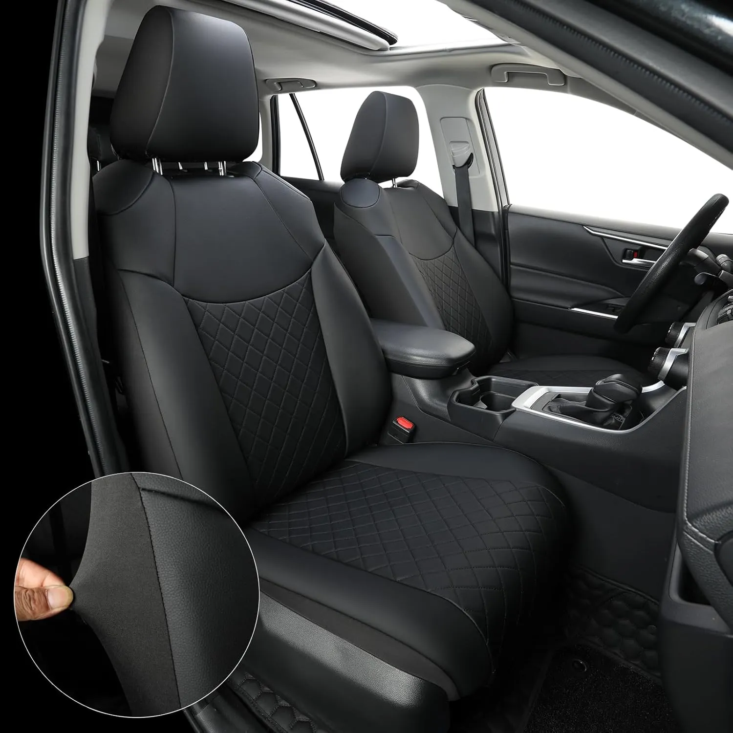 GIANT PANDA 2-Pack Front Car Seat Covers Custom Fit for Toyota Rav4 Hybrid SE/XSE 2019 2020 2021 2022 2023 2024 2025,Prime SE,Prime XSE 2021 2022 2023 2024,Leather Seat Covers, Polyester Fiber(Black)