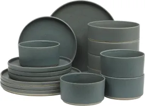 Gibson Elite Tatum Premium Porcelain Matte Reactive Glaze 16-Piece (Service for 4) Plates and Bolws Stackable Dishes Ceramic Dinnerware - Blue