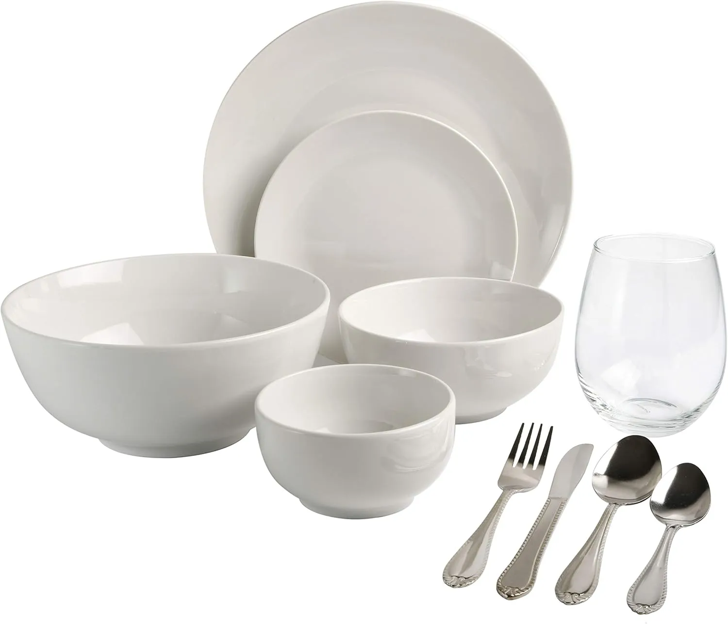 Gibson Home All U Need 60 Piece Plates, Bowls, Glassware, Forks, Spoons, and Knives (Service for 6) Dinnerware Set