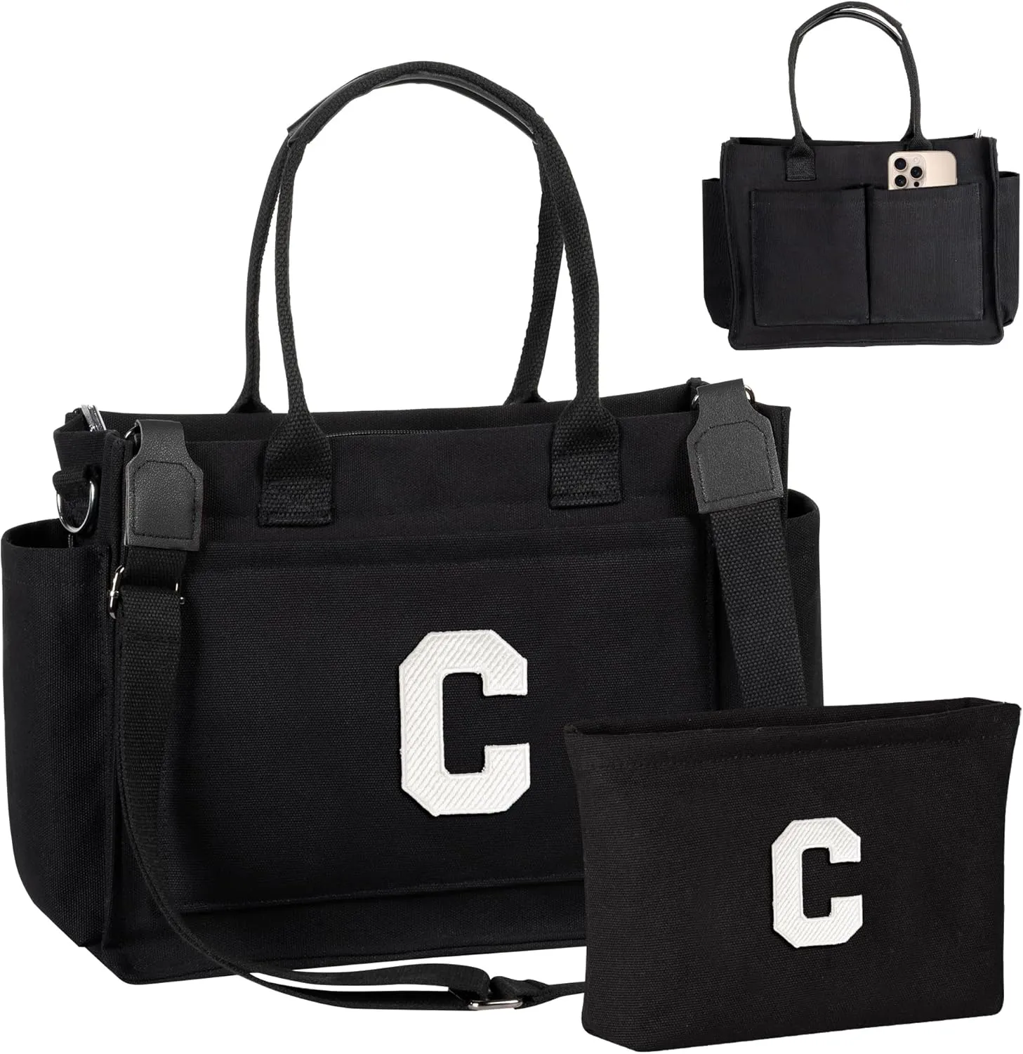 Gifts for Teen Girls Women, Initial Canvas Tote Bag with Zipper for College, Work, Teen Girl Gifts Trendy Stuff