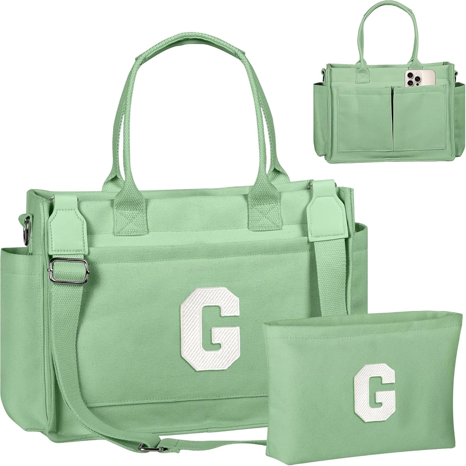 Gifts for Teen Girls Women, Initial Canvas Tote Bag with Zipper for College, Work, Teen Girl Gifts Trendy Stuff