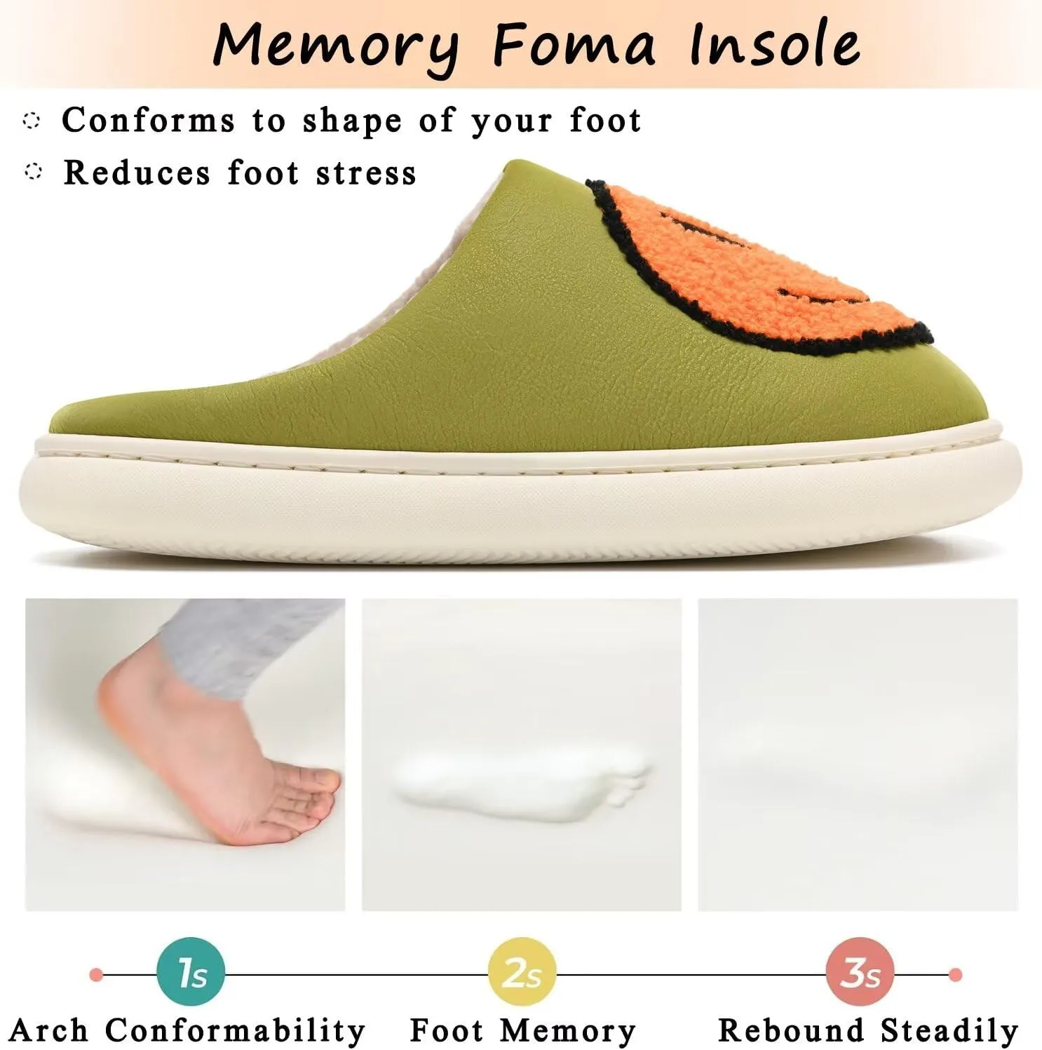 Giom 【New】 Soft Pu Leather Smiling Face Slippers for Women and Men, Retro Happy Face Slippers Big Size, Cozy Warm House Slippers, Slip-On Family Bedroom Slides, Winter Indoor Outdoor Slippers
