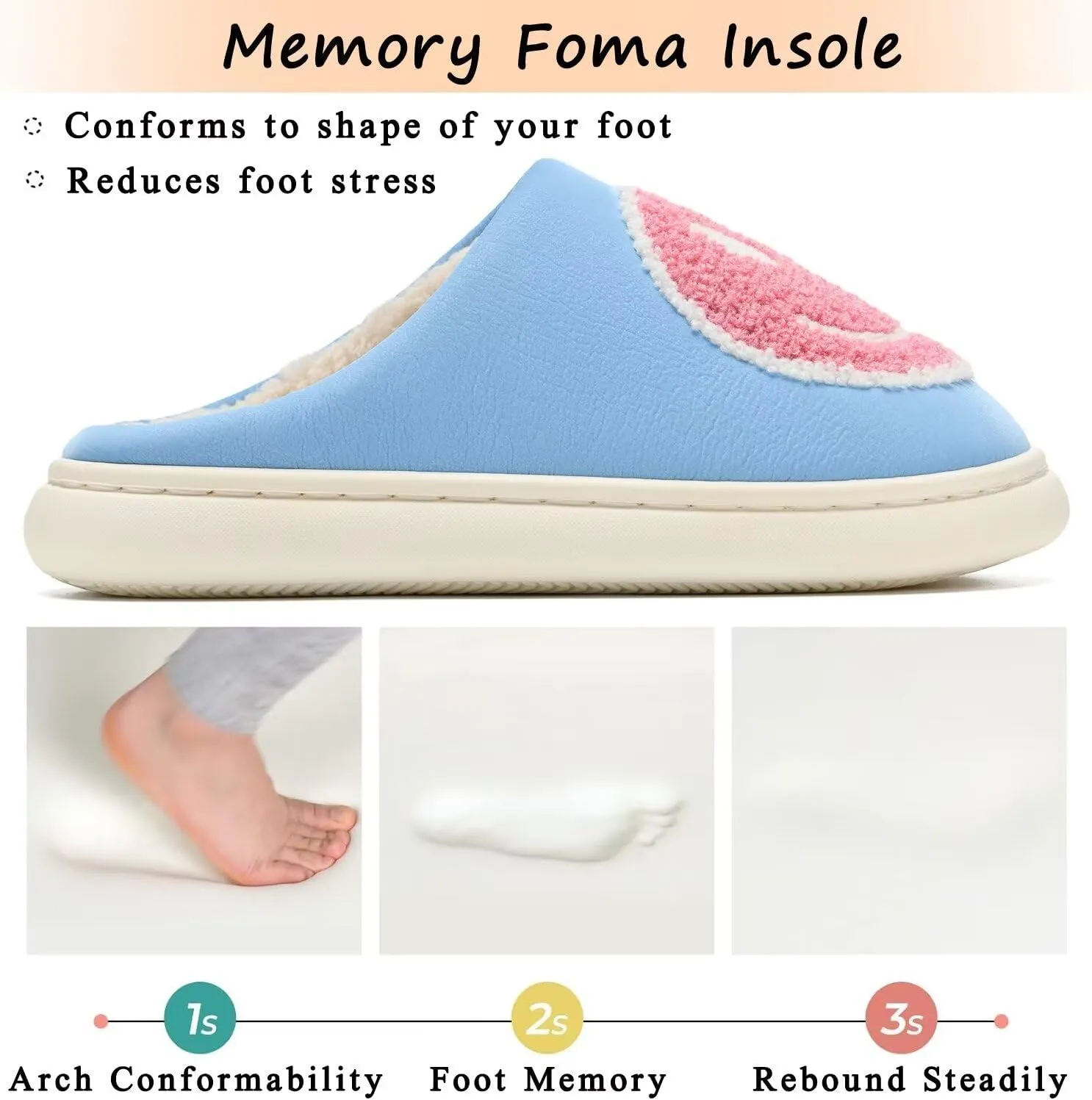 Giom 【New】 Soft Pu Leather Smiling Face Slippers for Women and Men, Retro Happy Face Slippers Big Size, Cozy Warm House Slippers, Slip-On Family Bedroom Slides, Winter Indoor Outdoor Slippers