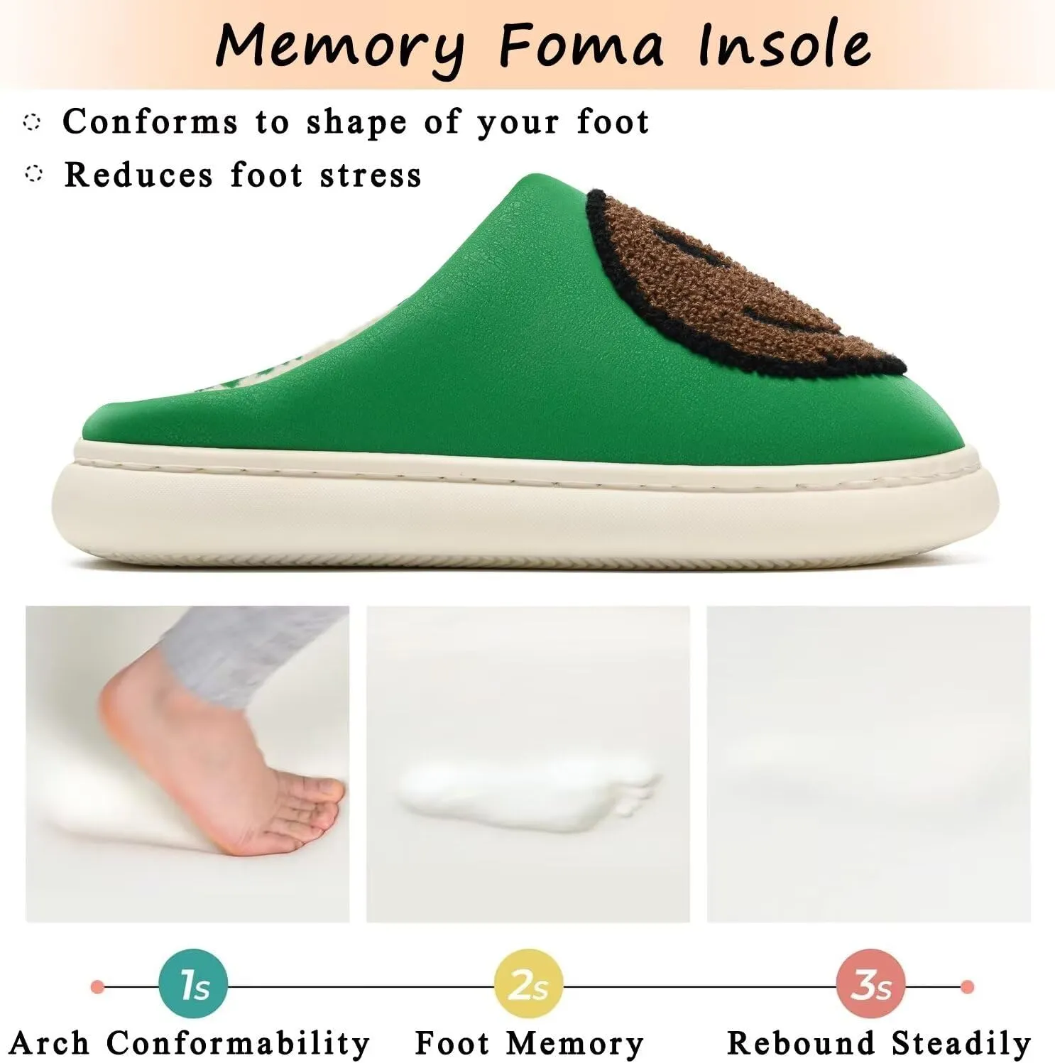 Giom 【New】 Soft Pu Leather Smiling Face Slippers for Women and Men, Retro Happy Face Slippers Big Size, Cozy Warm House Slippers, Slip-On Family Bedroom Slides, Winter Indoor Outdoor Slippers